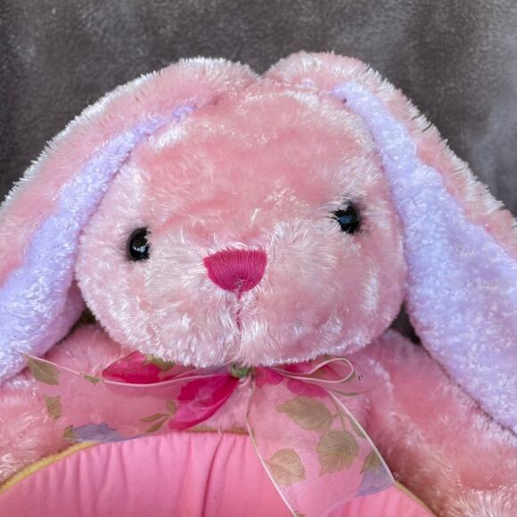 Bunny Rabbit Plush Basket Easter Candy Holder Pink Round Stuffed 10" Toy READ - Picture 2 of 11